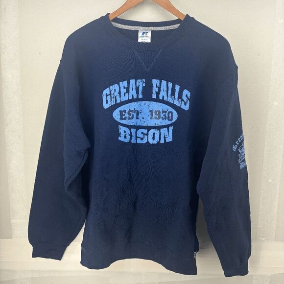 Vintage Russell Adult M Great Falls Bison Spellout Crewneck Sweater Sweatshirt - Picture 1 of 5